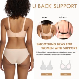JOYSHAPER Wireless Bras with Support and Lift Underwire Padded Bra for Women Bralettes Back Smoothing Push Up Bra Nude S