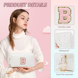 AIBFRID Birthday Gifts for Women Her,Travel Cute Makeup Bag,Large Capacity Cosmetic Bags for Women Makeup Pouch PU Leather Waterproof Cosmetic Bag (B, White)