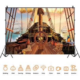 Yeele 8x6ft Pirate Ship Backdrop for Party Pirate Treasure Map Photography Background Nautical Adventure Theme Boy Kids Birthday Party Decorations Banner Photo Booth Props