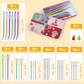 UOOU 73 PCS Yarn Needles Set,7 Sizes Large Eye Plastic Sewing Needles,Large-Eye Blunt Needles Yarn Knitting Needles with Box Sewing Needles with Threaders for Crocheting Sewing