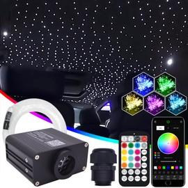 Twinkle Starlight Headliner Kit LED Starry Night Star Lights Ceiling RGBW Bluetooth APP Control Music Mode Fiber Optic Lights for Car/Home 300 Pieces 6.5ft/2m