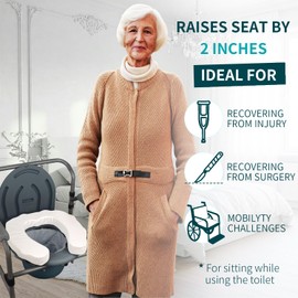 QIUCHA U-Shaped Padded Commode Seat Cushion – 2" Thick Raised Toilet Booster Pad for Seniors, Bedside Commode Chair, Potty Seat Riser – Universal Fit 16x15, Soft Foam, Non-Slip Straps