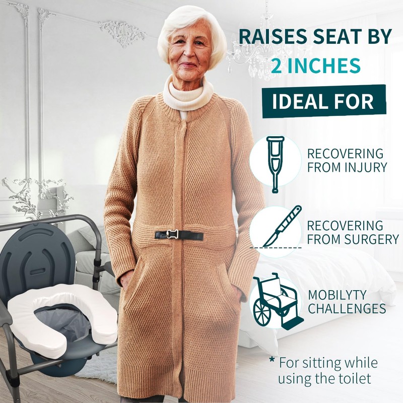 QIUCHA U-Shaped Padded Commode Seat Cushion – 2" Thick Raised