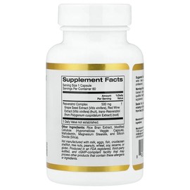 California Gold Nutrition, Resveratrol Complex, Grape Seed Extract, Red Wine Extract, Contains Trans-Resveratrol, 60 Veg Capsules / California Gold Nutrition (캘리포니아골드뉴트리션), 레스베라트롤 복합체, 포도씨추출물, 레드와인추출물, 트랜스-레스베라트롤 함유, 베지 캡슐 60정
