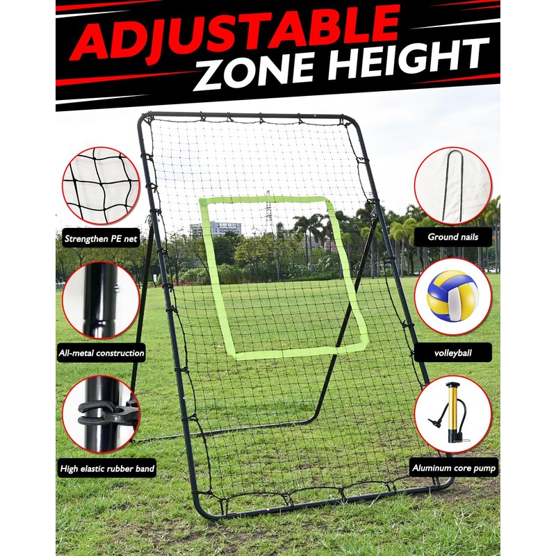 7x4FT Volleyball Rebounder Net Set with Training Accessories, Portable Bounce