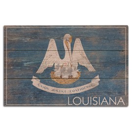 Lantern Press Rustic Louisiana State Flag (12x18 Wood Wall Sign, Wall Decor Ready to Hang)