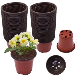 YSMN 100Pcs Nursery Seedlings Pots - 5 Inches Plastic Planting Flowerpots Gardening Pot Cups Seed Starting Flower Containers for Succulents, Brick Red