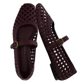 Cushion Weston - Zapatos planos de ballet tejidos a mano para mujer, piel sintética, con correa ajustable y espuma viscoelástica, Borgoña, 7 Wide