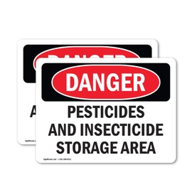 (2 Pack) Pesticides And Insecticide Storage Area OSHA Danger Sign 10 Inch X 7 Inch Vinyl Label Decal Sticker Weather Resistant, UV Protected for Workplace, Business, Construction Site, Made in the USA