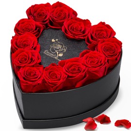Anthonic Anthonic 12 Preserved Roses in Heart-Shaped Box - Eternal Love Gift, Long-Lasting Roses for Her - Forever Flowers - Ideal for Valentine's Day, Anniversaries, Mother's Day - Elegant Display Box