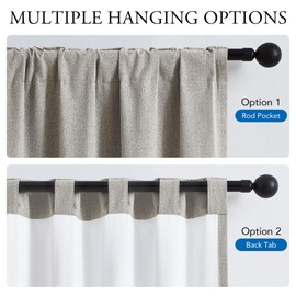Beauoop Linen 100% Blackout Curtains 63 Inches Long 2 Panels for Bedroom Living Room Taupe with White Back Farmhouse Room Darkening Thermal Insulated Back Tab Rod Pocket Window Treatment Drapes, 40X63