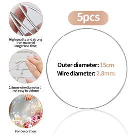 5pcs 15cm Craft Hoop Rings, Floral Hoop Wreath Metal Craft Rings Wreath Macrame for Wedding Christmas Party Decoration, Dream Catcher Parent-Child Activities Handmade Decorated Walls at Home (Silver）