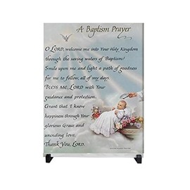 Gifts by Lulee, LLC A Baptism Prayer 12 x 8 Porcelain Tile Plaque Altar Includes Easel and a Blessed Laminated Guardian Angel Card with Gold Accents