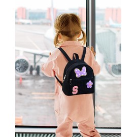 2 3 4 5 6 Year Old Girl Gifts Chenille Initial Mouse Bow Mini Backpack, Corduroy Toddler Backpacks Christmas Birthday Gifts for Girls 2-4 5-6, Black Mini Diaper Bag Must Haves for Park Travel Letter S