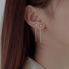 Silver Threader Earrings for Women Silver Chain Earrings Cute Star Heart Dangle Earrings Hypoallergenic Minimalist Jewelry Korean Earrings (style-02)