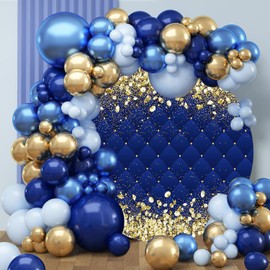 Renaiss 7x7ft Royal Blue Diamonds Round Backdrop Cover Gold Blue Prince Theme Birthday Baby Shower Circle Photography Background Navy Golden Royal King Bday Party Decors Arch Photo Booth Props