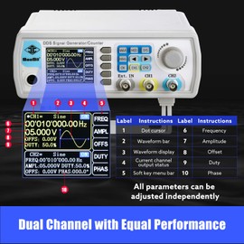 Professional Upgraded DDS Signal Generator Counter, Seesii 60MHz LCD Display High Precision 200MSa/s Dual-Channel Arbitray Waveform Function Generator Frequency Meter