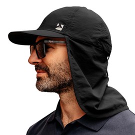 TOP-EX Large Size Sun Protection Cap, UV-Resistant Sunshade Hat, Neck Cover, Sports Hat, Running, Hiking, Outdoor, Fishing, Baseball Cap, Spring, Summer, Autumn, Black, L–XL