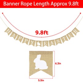 Burlap Happy Easter Banner | Rustic Easter Celebration Decorations | Happy Easter Bunting Garland with Rabbit Bunny Sign | Easter Party Decor Photo Props