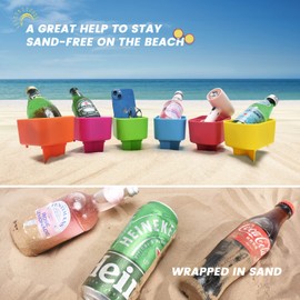 Kone Beach Cup Holder, Beach Essentials Accessories for Vacation Must Haves for Family and Friends, Multifunctional Sand Drink Holders for Phone, Sunglass, Beverage and Key Storage, Set of 6