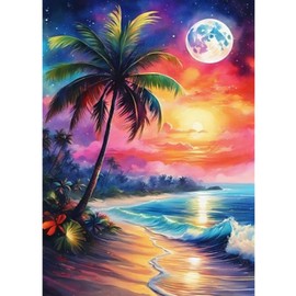 AIRDEA Diamond Art Paintings Kits for Adults,Beach Diamond Dots for Adults Beginner,12x16 Inch Sunset DIY Gem Art Kits Adults,Hawaiian Beach Arts and Crafts for Adults Home Wall Decor