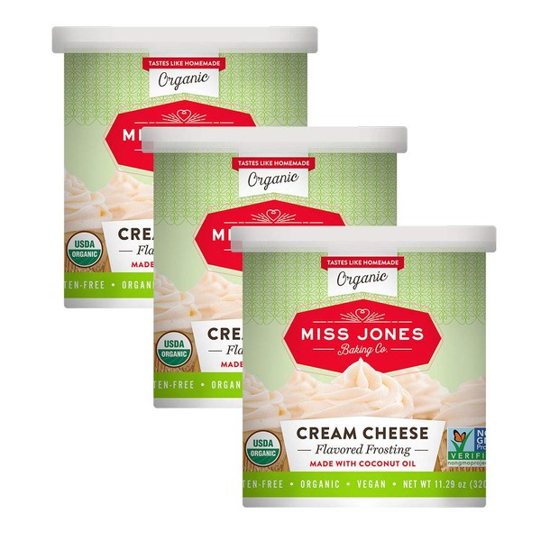Miss Jones Baking Organic Buttercream Frosting, Perfect for Icing and Decorating, Vegan-Friendly: Cream Cheese (Pack of 3)