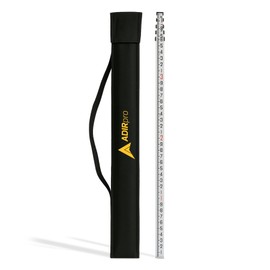 AdirPro 14-Foot Aluminum Grade Rod – 10ths, Dual Sided 4-Section Telescopic Leveling Rod – Bubble Level and Soft Carrying Case Included