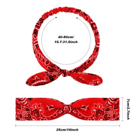 Hicarer 2 Pcs Bandana Headband for Women, Knot Retro Paisley Print Bandana 4th of July Patriotic Headband Adjustable Headwrap(Red, White)