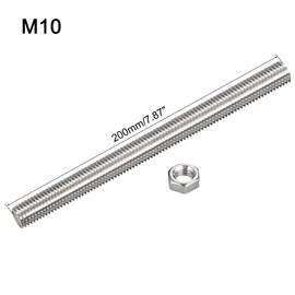 TA-VIGOR 6Pcs M10 x 200mm Fully Threaded Rod, 304 Stainless Steel Studding Rod Bar, Right Hand Threads Rods with 6Pcs Hex Nuts for Anchor Bolts, Clamps, Hangers and U-Bolts