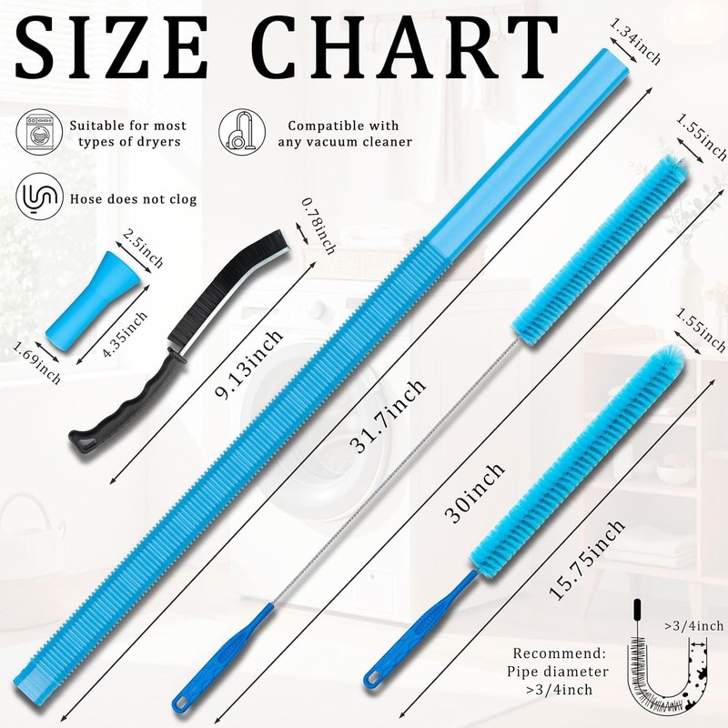 4 Pieces Dryer Vent Cleaner Kit with Dryer Vacuum Hose