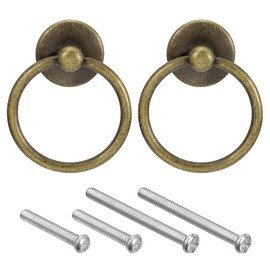 sourcing map 2Pcs Round Ring Pulls, Drawers Knobs Bronze Circle Drawer Handles Single Hole for Dresser Cupboard Wardrobe