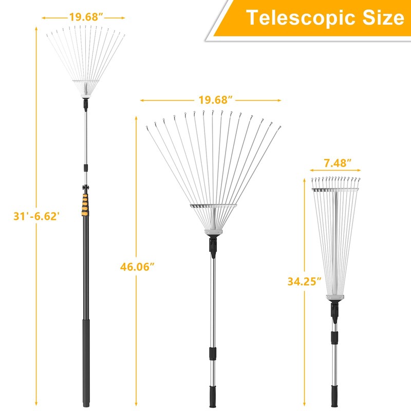 FIXM Telescoping Roof and Yard Rake 7-31 FT, Dual Use