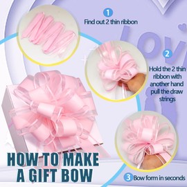 FQTANJU 5 PCS 6 Inch Pink Organza Pull Bows, Classic Style for Wedding, Valentine's Day, Christmas, Birthday, Solid Color, Special Occasions