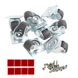 WANLIAN Mini Rubber Caster Wheels 0.5 Inch, Low Profile Swivel Plate Casters Set of 8, No Noise Rubber Small Caster Wheels for Furniture, Cabinets, Small Appliances, Storage Box & Bins