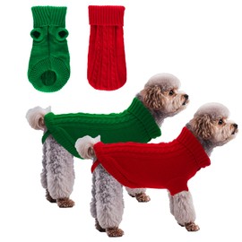 choyaxo 2 Packs Dog Sweater for Small Pet Dogs Cat Breathable Knitted Warm Cat Outfit for Christmas Valentine's Day Warm Apparel for Winter (Red+Green, Small)