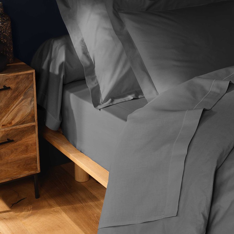 douceur d'intérieur, Fitted Sheet 160 x 200 cm Charcoal Grey