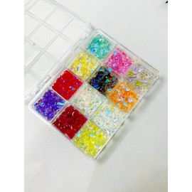 ONPRESS 1Box/12Gird Colorful Aurora Nail Charms 3D Resin Crystal Nail Gems Nail Art Rhinestone 3D Multi Shape Mix Crystal Nail Gems with Irregular Star Heart Flower Butterfly Design for Nails DIY