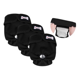 3er-Pack Windeln für Hündinnen, Wiederverwendbare Windeln für läufige Hündinnen, hochsaugfähige Hundewindeln für Hündinnen bei Inkontinenz mit verstellbaren (GANZ SCHWARZ, S, stück, 3)