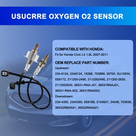 USUCRRE 2Pcs 234-9124 234-4350 O2 Oxygen Sensor, Automotive Replacement 02 Sensors Upstream Downstream Compatible with Honda for Civic L4 1.8L 2007 2008 2009 2010 2011 36531-RNA-J01 36532-RNA-A01