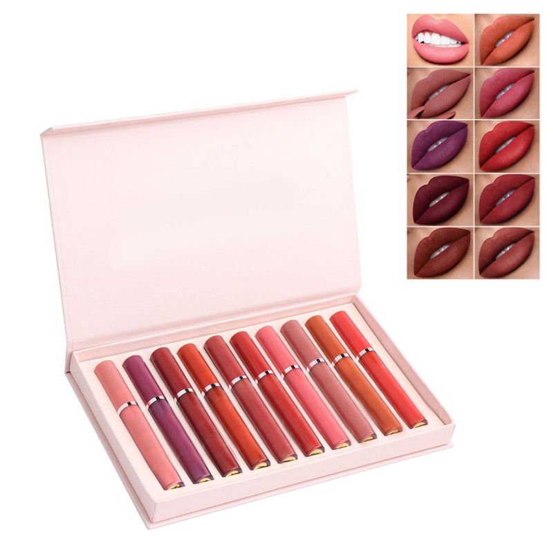 10PCS Matte Liquid Lipstick Makeup Set Waterproof Non Stick Cup