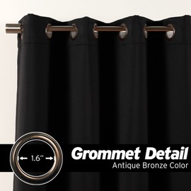 Best Home Fashion Wide Width Blackout Curtains - Premium Thermal Insulated Window Treatment Blackout - Antique Bronze Grommet Top – Black - 100" W x 84" L - (1 Panel)