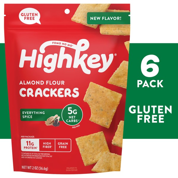 HighKey Gluten Free Snacks Everything Bagel Seasoning Crackers -Keto Snack Everything Seasoning Almond Flour Cracker Low Carb Keto Chips Keto Food High Protein Snack Crackers Diet Friendly Food 6pack