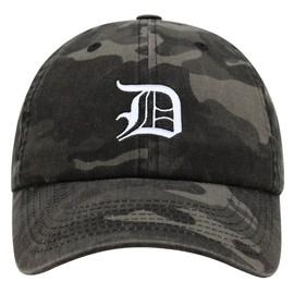 JPAK Old English Letter D Premium Dad Hat Embroidered Cotton Baseball Cap English Alphabet Black Camo