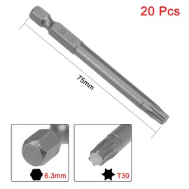 uxcell 20 Pcs T30 Magnetic Torx Screwdriver Bits, 1/4 Inch Hex Shank 3-inch Length S2 Power Tool