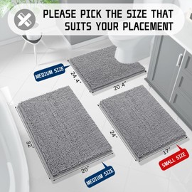 Yimobra Chenille Bathroom Rugs - 24"x17" Super Luxury Soft & Absorbent Quick Dry - Non Slip Bath Mat for Tub Shower - Machine Washable - Gray