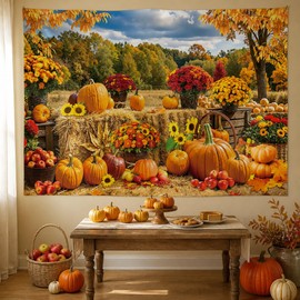 Fall Pumpkin Backdrop Autumn Haystack Hay Bale Maple Leaves Background