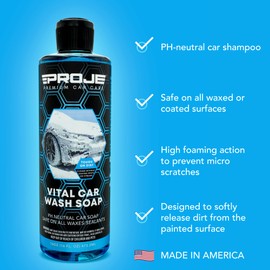 PROJE' Vital Car Wash Soap - PH Balanced Formula Gloss Enhancing Shine - Ultimate Cleaning Power For Foam Cannon & Bucket Washes - Professional Detailing Soap - 16 Fl Oz