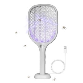 Lulant Electric Fly Swatter Rechargeable, Electric Bug Zapper Racket with Light, Mosquito Swatter, 3000V Detachable Dual Modes Fly Zapper, Mosquito Killer for Indoor Outdoor (1, Grey)