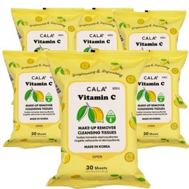 CALA Makeup Remover Cleansing Tissues: Vitamin C (30 Sheets) - Gentle, Hydrating, Antioxidant-Rich Wipes for a Radiant, Even-Toned Complexion (180 count, Pack of 6)
