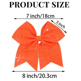 1 Pcs 8" Large Sequin Cheer Bows Clips, Cheerleading Glitter Hair Bow with Alligator Clips Hair Accessories for Cheerleaders Football Competition Sports (Orange)